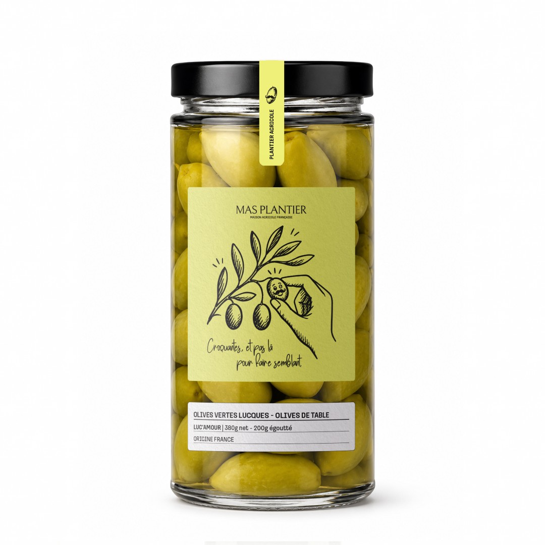 Bocal d'olives vertes Lucques Mas Plantier, 380 g net