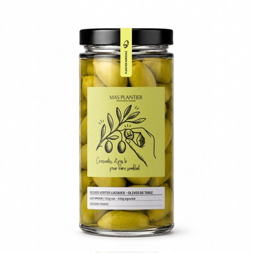 Bocal d'olives vertes Lucques Mas Plantier, 700 g net