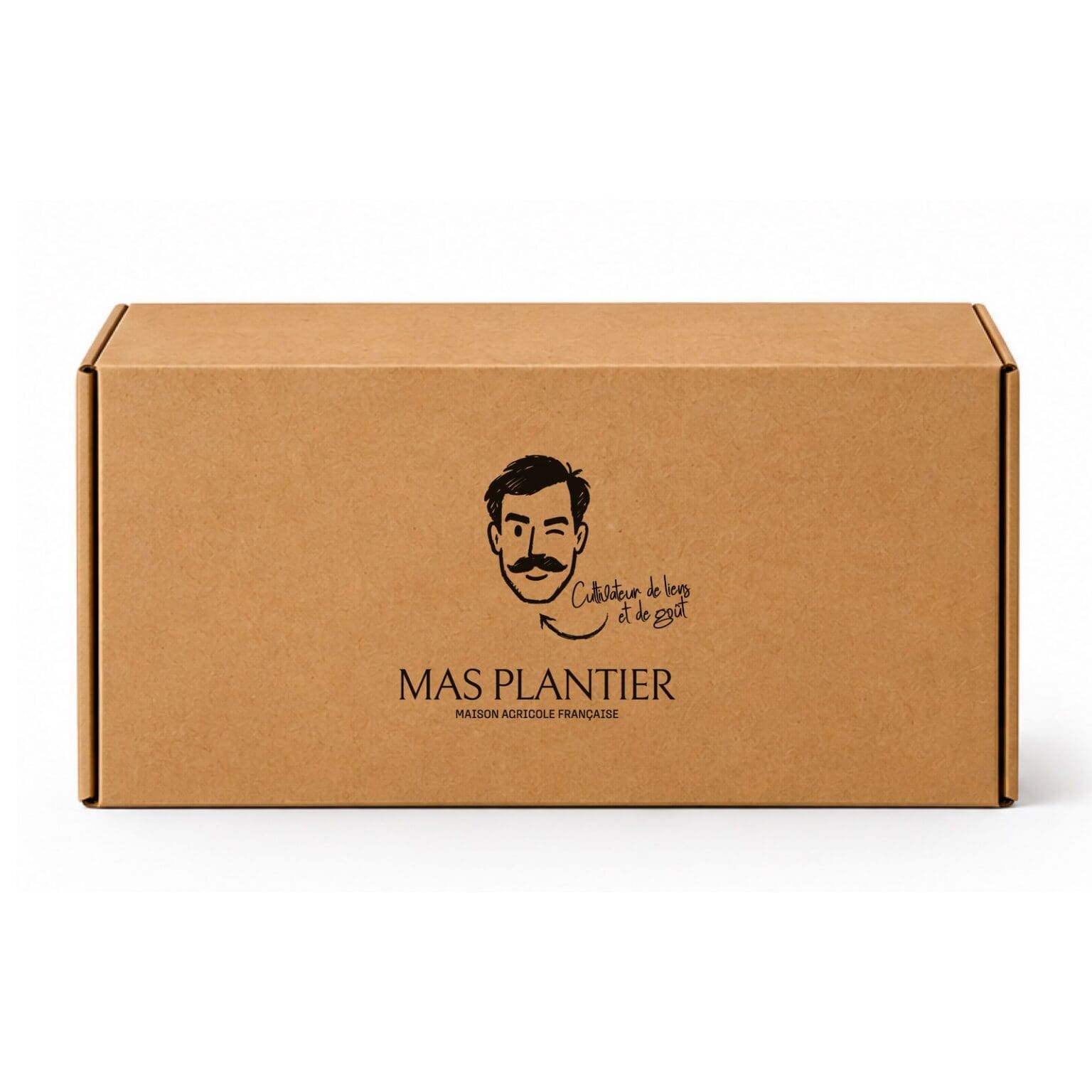 Coffret cadeau MAS PLANTIER posé debout, face avant
